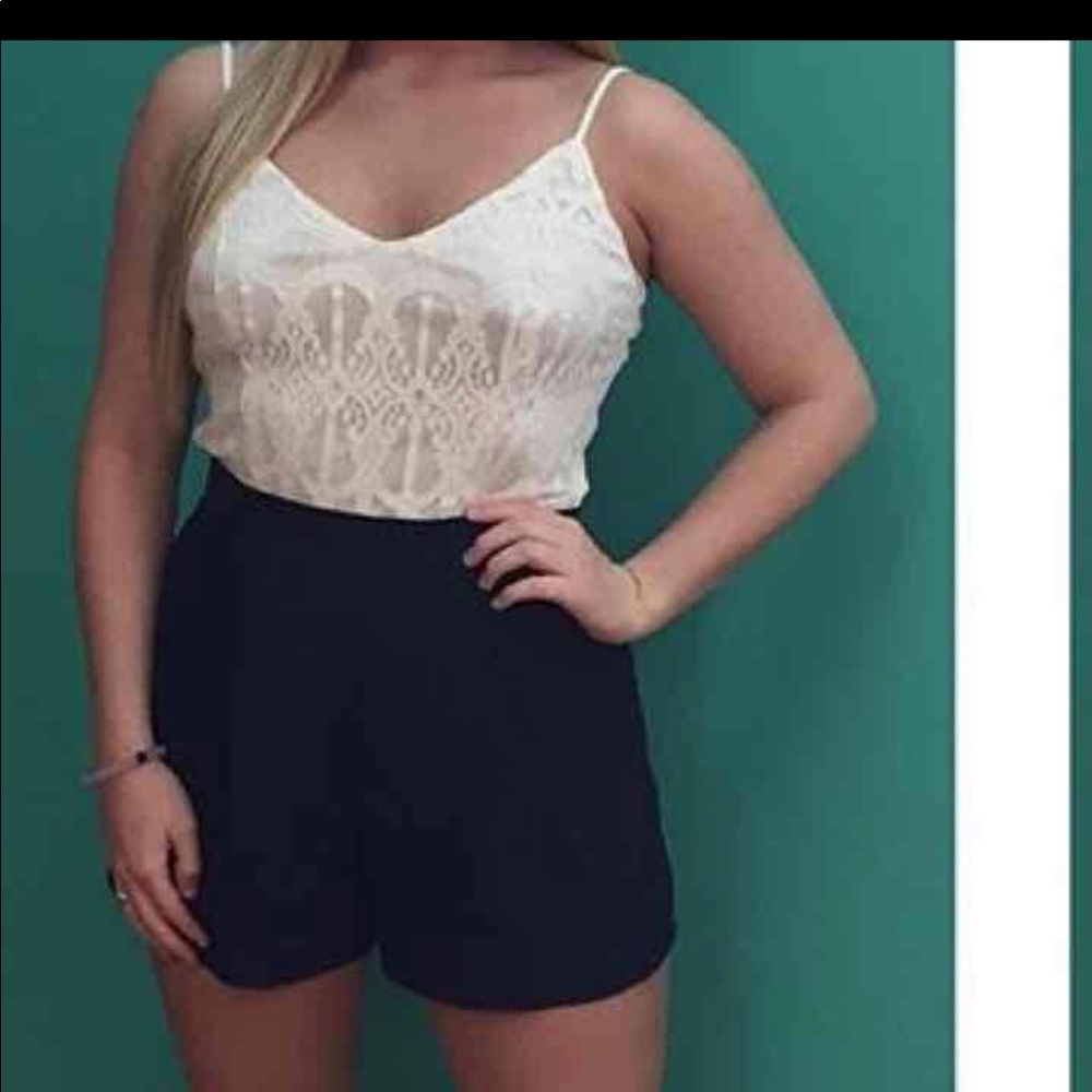 Cream and Navy Romper